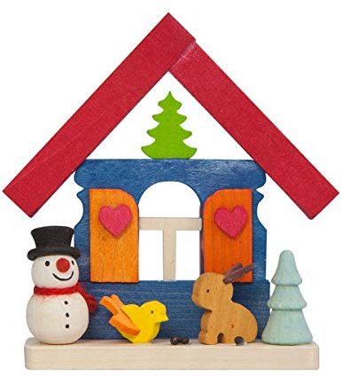 Graupner Holzminiaturen® | Christbaumschmuck Haus Schneemann mit Tieren aus Holz | Original Erzgebirgische Holzkunst® | Hochwertige Handarbeit | Weihnachtsdeko für Kinder