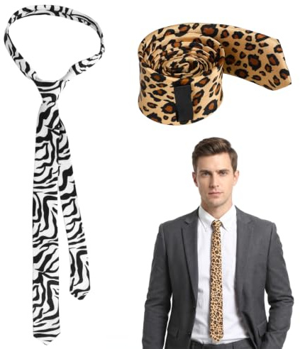 Amosfun 2 st slipsar set herr zebra leopardmönster festival slips för bröllop födelsedag unisex festtillbehör