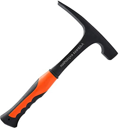 Wincal Geological Survey Hammer - Flat Head Rock Pick, Orange & Black, 28.5cm, 0.85kg, Carbon Steel Head, TPR Coated Rubber Handle