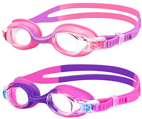 DeTake Swimming Goggles,(2 Pack) Kids Swimming Goggles With Anti Fog Lens & Wide View,Flexible Nose Bridge,Soft Silicone Swim Goggles with Portable Bag for 3-14 Years Old Girls Boys Children