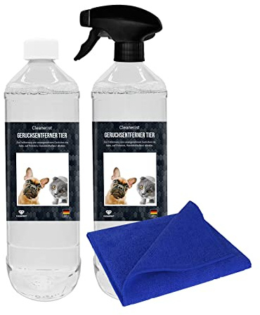 Cleanerist Geruchskiller I Geruchsneutralisierer in der Sprühflasche+Tuch I für empfindliche Nasen I Hygienische Sauberkeit in Haushalt & Tierhaltung | Geruchsvernichter I 2x1 Liter