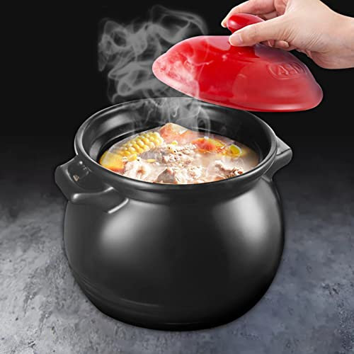 Cacerola para cocinar Olla de barro con tapa Cacerolas antiadherentes con tapas Vitrocerámica para horno Antiadherente - Utensilios de cocina antideslizantes y estables para almacenamiento de calor,