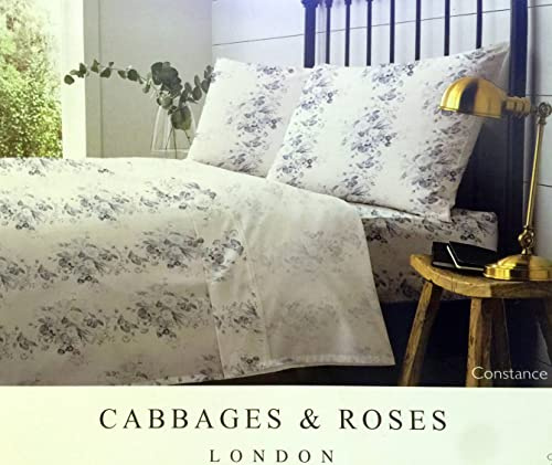 Cabbages & Roses of London Home Percale Collection Floral 4 Piece Sheet Set 100% Cotton Percale Crisp & Cool, Lightweight & Moisture-Wicking Light Bedding (Constance, Queen (U.S. Standard)) White