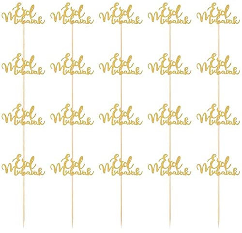 20pcs Eid Mubarak Cake Topper Mubarak Feierliche Dekorationen Muslim Islam Eid Party Dekoration Liefert Gold Glitzer Cupcake Toper
