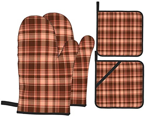 Topflappen Und Topflappen Set Von 4, Fraser Scotland Tartan Plaid Topfpads Druck Kochhandschuhe Mit Innere Baumwollschicht Topflappen Pad, Für Cafe, BBQ, Mikrowelle