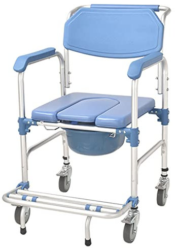 CAUSSO Toilettenstuhl, Mobiler Duschstuhl Auf Rädern, 4 Feststellbare Räder, Gepolsterter Mobiler Toilettenstuhl für Senioren & Behinderte, Tragfähigkeit 330 Lbs