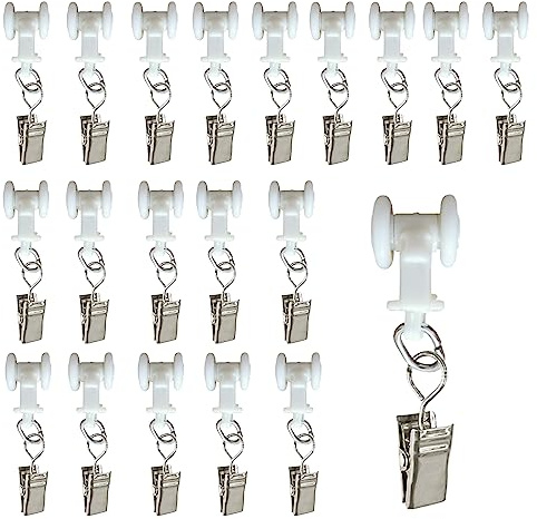 20Pack Curtain Track Gliders Hooks- Dual Wheel Roller Carriers with Stainless Steel Hooks for Sliding Curtains and Drapes
