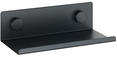 WENKO Küchenregal Jet S, Wandregal aus Metall 25 x 7,5 x 12 cm, zum Bohren, alternativ Befestigung mit Static-Loc® Plus Adaptern (inkl.) ohne Bohren, Schwarz, Befestigungsmaterial enthalten
