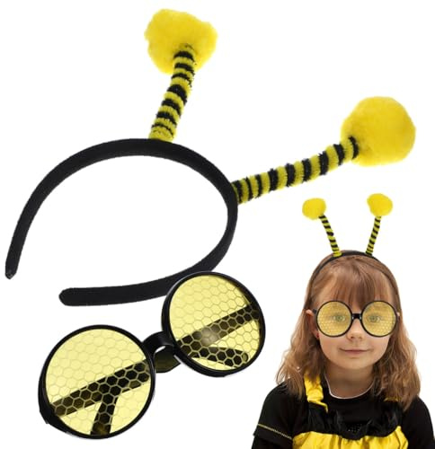 jojofuny Lustiges Bienen Haarreif Und Brille Biene Set für Erwachsene, Ideales Bienenkostüm Zubehör Accessoire FüR Karneval, Halloween, KostüMpartys, Mottopartys Und Tier-Themenpartys