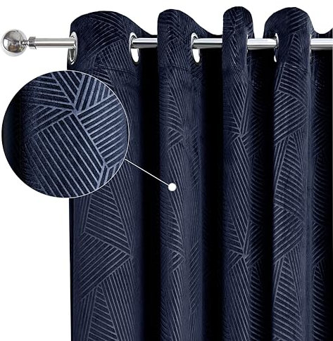 Emma Barclay Midnight - Embossed Velvet Woven Thermal Blackout Eyelet Curtains (Navy, Width 66 x Drop 72 (168 x 183cm))