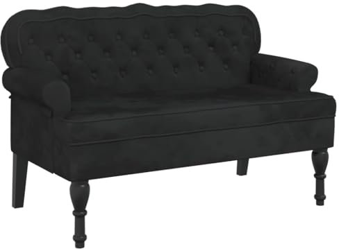 vidaXL Sitzbank, Bank Polsterbank mit Rückenlehne, Bettbank mit Holzbeinen, Flurbank Ottomane für Wohnzimmer Büro, Modern, Schwarz Samt