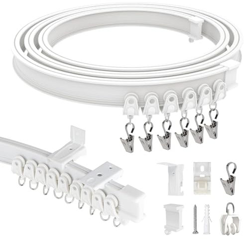 EFUTURETIME Flexible Vorhangschiene 3M, Gardinenschiene Wandmontage und Deckenmontage aus ABS, Vorhangschiene 1 Läufig für Gardinenaufhängung, Raumteiler, Wohnmobil, Balkone, Büros, Hotels, Weiß