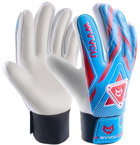 WVVOU Torwarthandschuhe Kinder und Jugendliche, Fußball Torwarthandschuhe, Fußballhandschuhe, Doppeltem Schutz, Tragbarkeit, Super Halt (Blau, 4)
