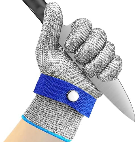Txeouse Guanti Anti-Taglio, Guanti Anti-Taglio Con Protezione Di Livello 9, Guanti Da Lavoro in Filo Di Acciaio Inossidabile, Per Sbucciare Ostrici, Cucina, Giardinaggio, Taglio Del Legno (M)