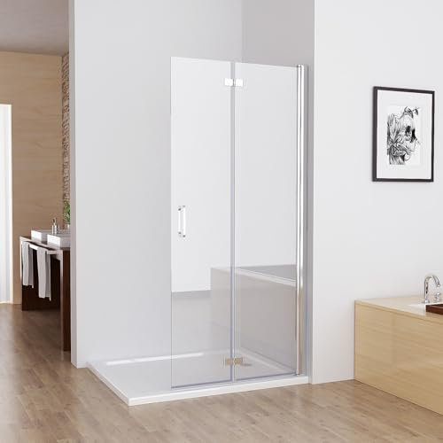 MIQU Nischentür 90 x 185 cm Walk in Duschabtrennung Faltbar Duschwand für Dusche Pendeltür Falttür Duschtür aus NANO ESG Glas Rahmenlos duschtrennwand ohne Duschwanne