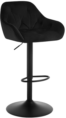 WOLTU Barhocker 1er Set, Höhenverstellbar, aus Samt, Schwarz | Barstuhl mit Lehne, Bistrohocker drehbar, Küchenhocker mit Fußstütze, Tresenhocker Gepolstert, für Bar Theke, aus Metall