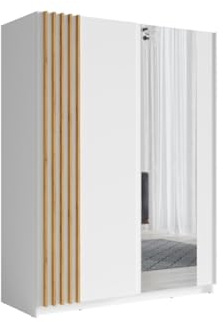 Armadio 2 porte scorrevoli 150 cm - bianco e rovere - Collezione VARIA