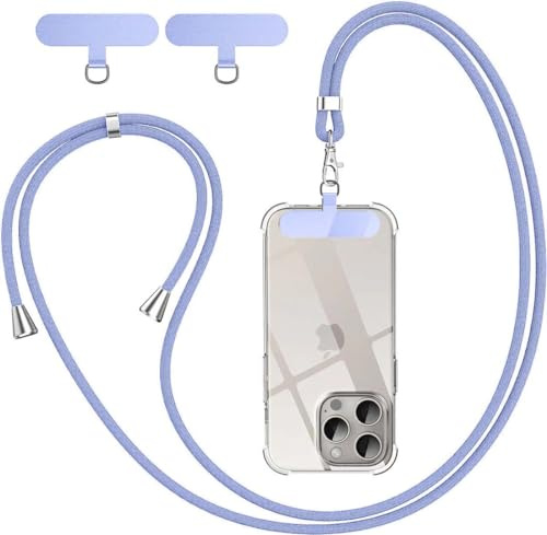 BGHHEU Cordino per Cellulare Telefono Universale,Regolabile Rimovibile Laccetto Corda da Collo Nylon con 3 Patch,cinturino per cellulare adatto per tutte le custodie standard (Grigio blu)