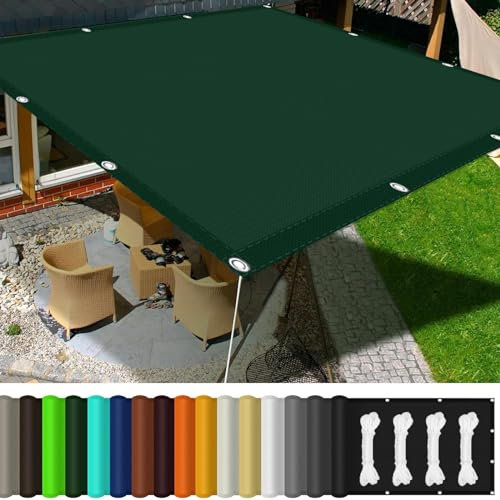 Vela Ombreggiante Quadrata 5 x 7 m Anti Uv, Resistenza Allo Strappo Vele Ombreggianti Impermeabile con Corda di Fissaggio per Veranda e Giardino Camper, Verde Scuro