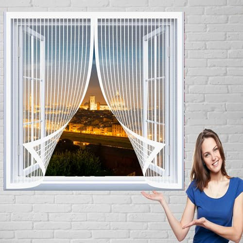 Moustiquaire de Fenêtre Magnétique 152 x 114 cm Moustiquaire sur Mesure Sans Percer Facile à Installer Porte Anti Insecte pour Les Types de Fenêtres, Blanc