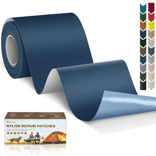 Cahomo Nylon Reparatur Patches, 7.6x200 cm Selbstklebender Wasserdichte Reparatur Patch, Daunenjacke Flicken Reparaturset，Nylon Flicken Selbstklebend, für Jacken, Zelte, Daunenjacke-Dunkelblau