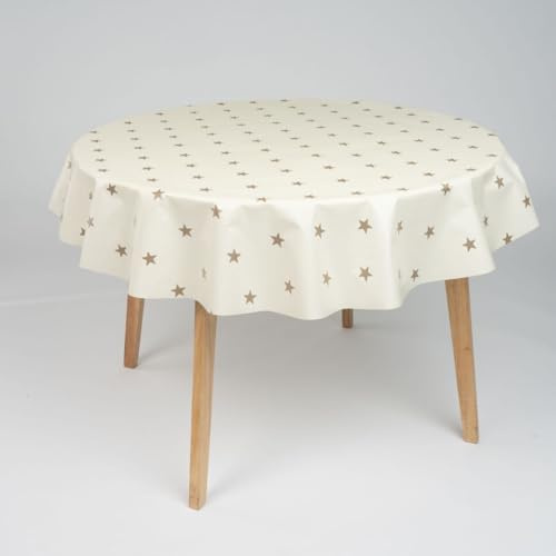laro runde 140 cm Wachstuchtischdecke wachstischdecke abwashbar PVC tischdecke Wachstuch wasserabweisend Garten tischdecke, Muster:Weihnachten Sterne Gold Beige, Größe: Rund 140cm
