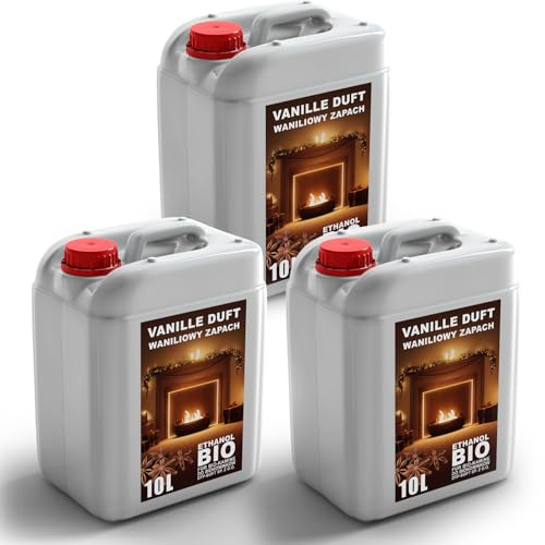 30L Premium Bioethanol 96,6% Rein - 3x10 Liter ökologischer Brennstoff für Ethanol-Kamine, saubere Verbrennung, rauchfrei, lebendige und stabile Flamme (Vanilleduft)