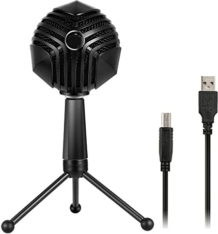 Haoyull Micrófono de computadora de escritorio, micrófono de condensador omnidireccional, giratorio de 360°, cable de 1,8 m