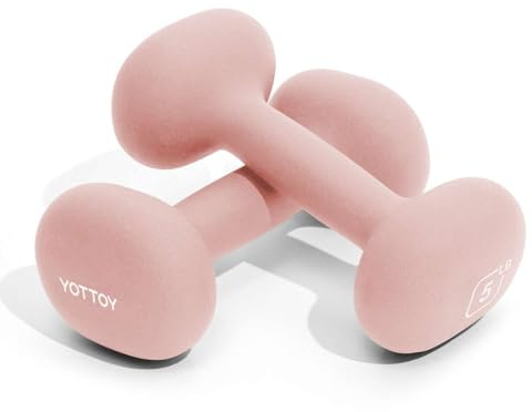 YOTTOY Dumbbell Set of 2,2-15 Pound Hand Weights for Women, Non-Slip Hand Weights for Home Gym, Strength Training, and Full-Body Workouts (Pink, 5LB-Pair)