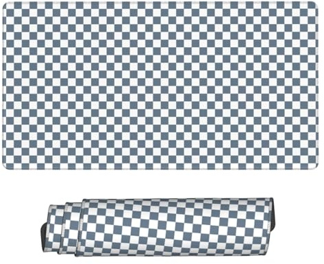 Large Gaming Mouse Pad - Gray White Square Plaid Rubber Base Desk Mat, Desk Pad with Stitched Edges, Mousepad for Laptop, PC Keyboard Mouse Mat for Work Game Office 16x29.5in