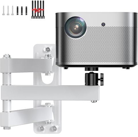 DAWASAPAT Foldable Projector Wall Mount 1/4 Screw, Adjustable Tilt&Swivel Hanging Projector Holder White Wall Mount Hanger Rack Stand for with Cable Ties