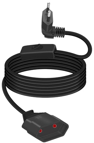 GELRHONR 2m Verlängerungskabel Cord with Switch 90 Grad Stecker Power Cord Schwarz 2.5A/250V für Lndoor Haushaltsgeräte,Lampen,TV,PC,Lichterkette,Eurostecker Flach Netzkabel