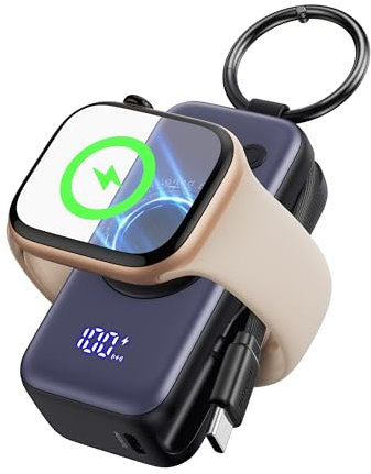 INIU Power Bank, 5000mAh 20W PD Powerbank con Cavo USB C Integrato, Caricatore Portatile per Apple Watch, Batteria da Viaggio Sottile con Portachiavi, Powerbank per iPhone 16 15, Samsung, Xiaomi