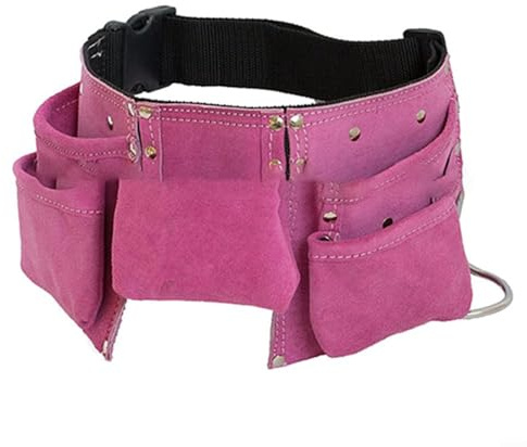 Kinder Lederwerkzeuggürtel, Verstellbare Werkzeugtasche für Garten, Rollenspiele, Mehrere Taschen, Robustes Microfaser-Leder, Edelstahl-Hammerringe, 26,8 x 20,8 x 7 cm(pink)
