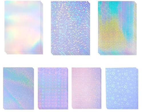 wenrescry 21 Hojas Holográficas A4 Autoadhesivas, Lámina de Vinilo Transparente, Impermeable, 7 Diseños para Manualidades, Ventanas, Decoración, Scrapbooking