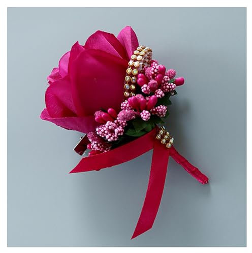 BrightGlow Rose Ansteckblume Handgefertigte Rose Braut Bräutigam Boutonniere Seide Blumen Boutonniere mit Sicherheitsnadel Strass Künstliche Blumen Ansteckblume für Hochzeit Party Rosa 6 Stück