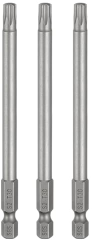 sourcing map 3pcs T30 Torx Testa Cacciavite Bit 1/4 Hex Shank 4 (100mm) Lungo Magnetico No Hole Tip Tamper Proof 6 Point Star Screw Driver Drill Bit S2 Acciaio Industriale Potenza Cacciaviti