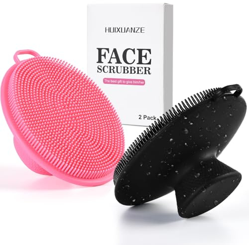 2 Pack Face Scrubber,Silicone Face Scrubber for Men Women,Third Generation Upgraded 1262 Soft Bristle Manual Cleansing Brushes,Suitable for All Skin Types,face exfoliating Cleaning Brush (Black+Pink)