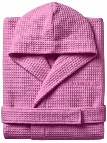 Peignoir nid d'abeille pour femme et peignoir nid d'abeille homme en coton avec capuche, poches et ceinture, léger et de voyage S-XXXL