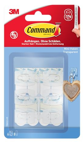 Command Lot de 6 mini crochets et 8 petites bandes adhésives transparentes pour décoration et guirlande lumineuse sans trous ni perçage