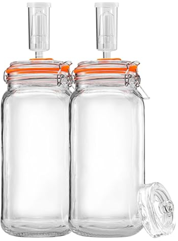 Lot de 2 bocaux de fermentation de 1,8 l en verre avec poids et sas - Bocal de démarrage pour choucroute, kombucha, cornichons et kimchi