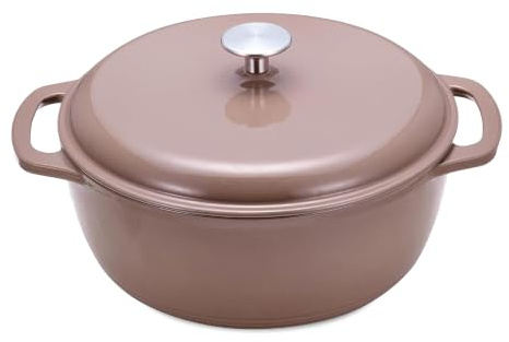 Amazon Basics Cast Iron Casserole Dish with Lid, Enamelled, Round, Heavy-Duty, 4.1 L, Clay