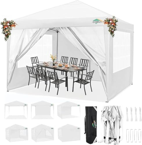 COBIZI Faltpavillon 3x3m Pavillon Wasserdicht Stabil Partyzelt Faltbar | 3 Höhen, Tente de réception d’extérieur avec 4 parois latérales anti-UV pour mariage, extérieur, jardin, fête et marché