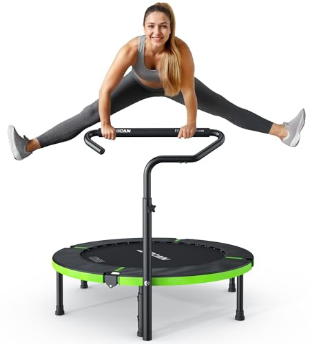 BCAN 40/38 Foldable Mini Trampoline, Rebounder Trampoline for Adults, U/T Adjustable Foam Handle, Exercise Rebounder for Adults Indoor/Garden Workout, Max Load 330lbs/440lbs-40IN-T-Handle-Green