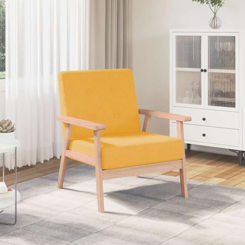 Teenpull Sessel Gelb Stoff, Massivholzrahmen, Bequemer Polstersessel für Wohnzimmer, Schlafzimmer, Leseecke, Max. 110 kg, Einfache Montage