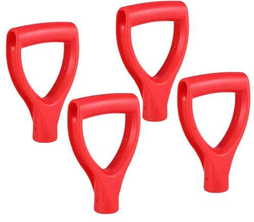 TOYZFRIENDY Poignée de Pelle en Plastique Rouge 4 Pcs, Accessoires de Remplacement Ergonomiques Antidérapants pour Bêches et Pioches, Poignée de Main la Pelle Résistante pour Jardinage