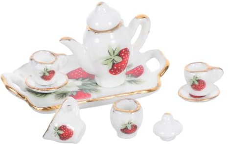 Abaodam Puppenhaus Miniatur Porzellan Teeservice Satz Kleiner Keramik Teetassen und Teekanne Puppenzubehör für Teeparty und Puppenhaus Dekoration