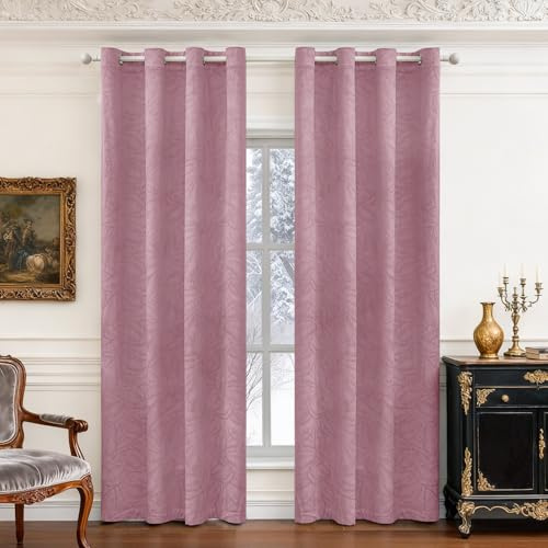 Ystyle Sammetsgardiner Om 2 Set, 140 X 200 CM, Ogenomskinlig Gardin Med Öljetter, Värmegardiner, Mörkläggningsgardiner För Vardagsrum Sovrum, Kallbeständigt Vindtät Opaka Gardiner, Rosa