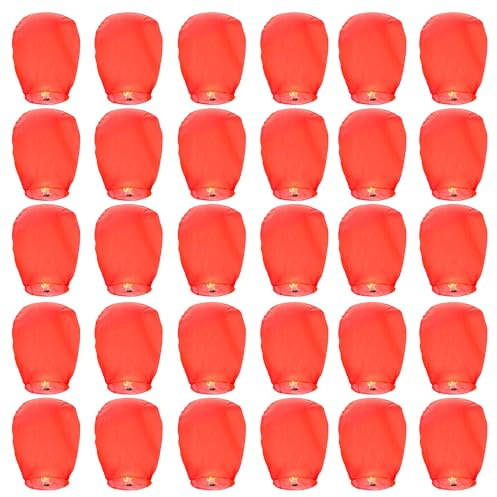 WENLISELL 30 PCS Red Chinese Sky Lanterns, Lanterns to Release in Memory | Floating Sky Lanterns, For Outside Flying, Party Decoration