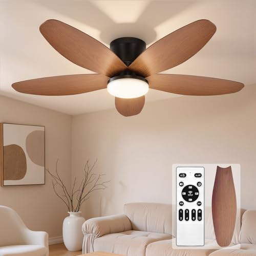 Wopigh 102cm Ventilador de Techo con Luz, Cinco Aspas de Empotrado Ventilador Techo, Regulable, con Función de Temporizador, Circulación de Aire Reversible, para Salas de Estar y Dormitorios (102cm)